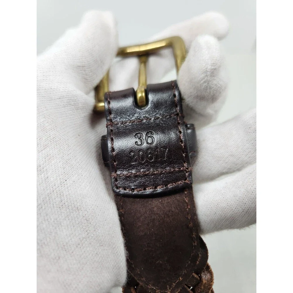 Duluth Trading Co Sz 36 Dark Brown Leather Belt Braided Woven Brass Buckle Flaw